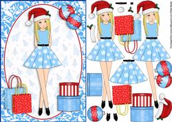 Christmas Shopping Boxes and Bags Blonde in Blue Decoupage