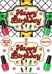 Happy Birthday Nail Polish Quick Card A5 In Red Gold And Green