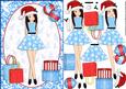 Christmas Shopping Boxes and Bags Brunette in Blue Decoupage
