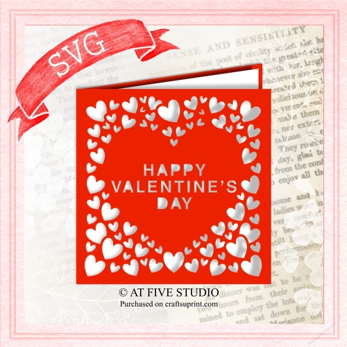 Happy Valentines Day SVG Square Greetings Card Papercutting Template