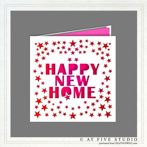 Happy New Home - Moving House Folded Square Greeting Card Papercutting Template SVG Cut File
