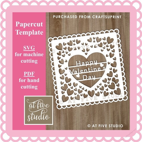 Happy Valentines Day - Hearts Pattern Scallop Edge - Machine & Hand Cutting Papercut Template