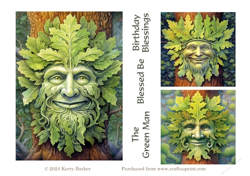 Pagan Green Man 7 x 5 and 3.5 Square - Three Different Designs and Sentiment Captions
