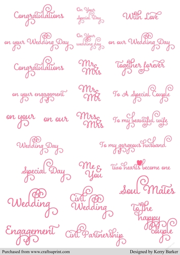 Wedding & Engagement Greetings & Sentiments in Pink Text