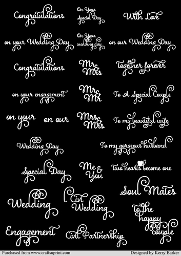 Wedding & Engagement Greetings & Sentiments White on Black