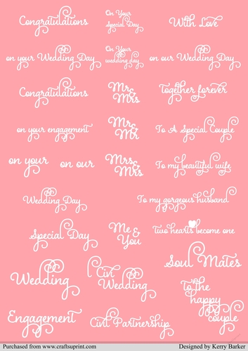 Wedding & Engagement Greetings & Sentiments White on Pink