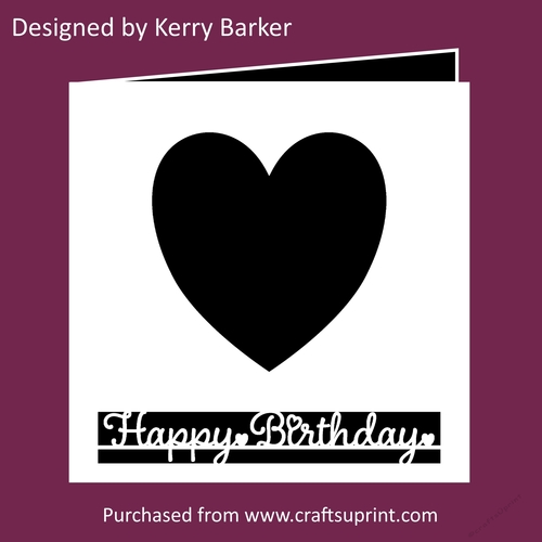 Happy Birthday Caption Heart Aperture Card Cutting Template