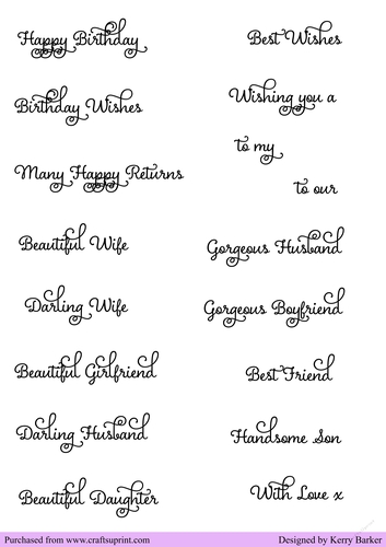 Birthday Greetings & Sentiments in Black Fancy Text Captions (SENTIMENTS 1)