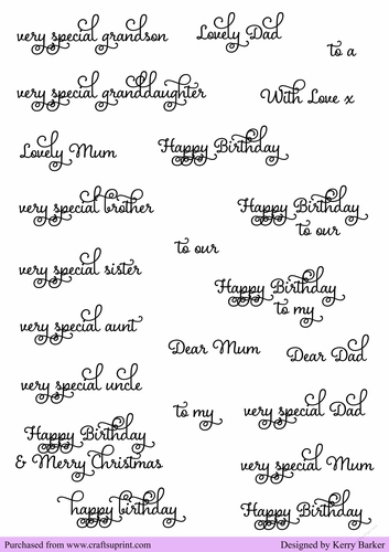 Birthday Greetings & Family Sentiments in Black Fancy Text Captions (SENTIMENTS 2)