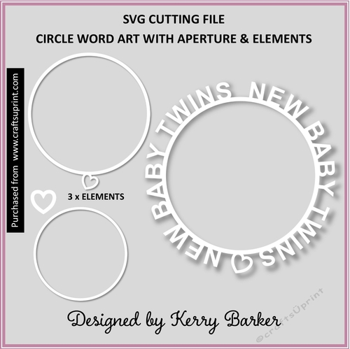 New Baby Twins Circle Word Art & Elements SVG Cutting File