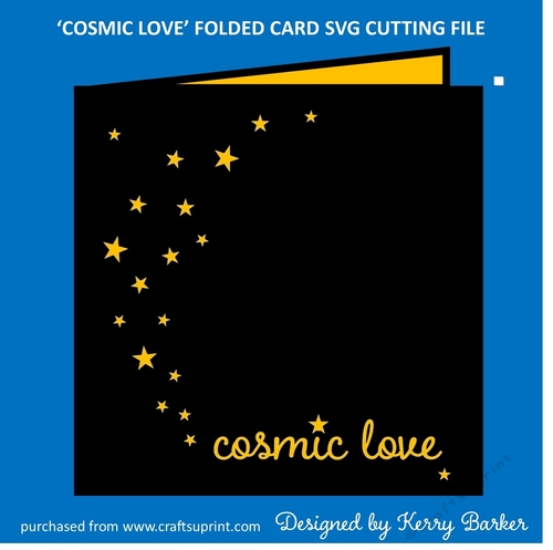 Cosmic Love Caption Words with Stars Folded Card SVG Cutting Template