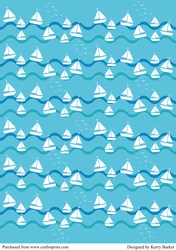 At Sea Nautical Boats & Waves Background Sheet