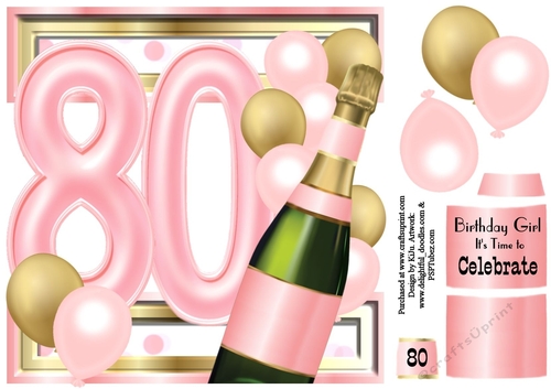 Birthday Celebration Pink & Gold Age 80