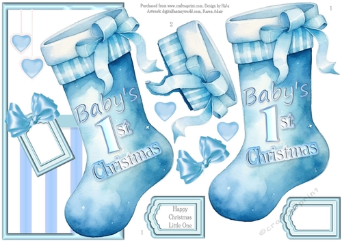 Babys First Christmas Blue Shaped Topper