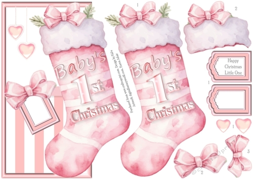 Babys First Christmas Pink Shaped Topper