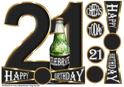 CHEERS to 21 Years - Beer - Large Shaped Card Front