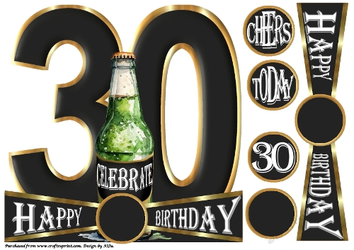 CHEERS to 30 Years - Beer - Large Shaped Card Front