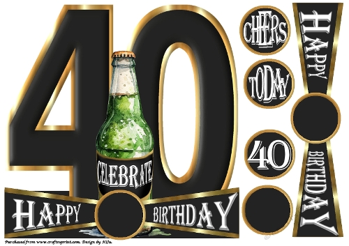CHEERS to 40 Years - Beer - Large Shaped Card Front