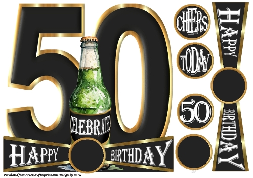 CHEERS to 50 Years - Beer - Large Shaped Card Front