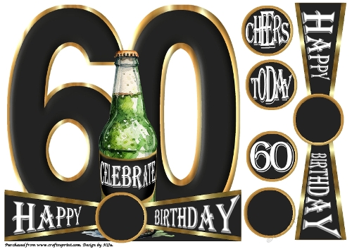 CHEERS to 60 Years - Beer - Large Shaped Card Front