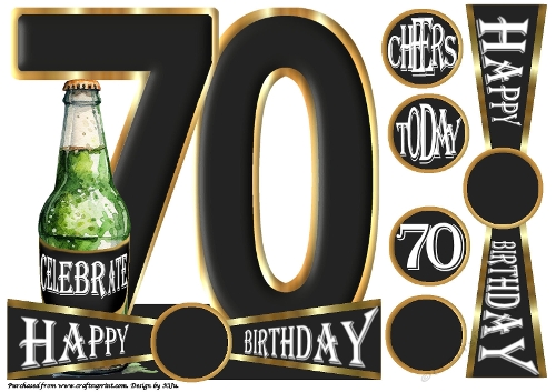 CHEERS to 70 Years - Beer - Large Shaped Card Front