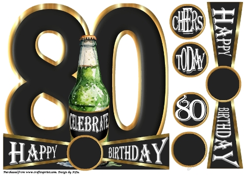 CHEERS to 80 Years - Beer - Large Shaped Card Front