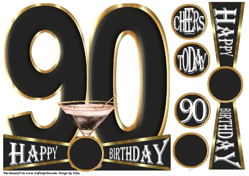 CHEERS to 90 Years - Cocktail - Large Shaped Card Front