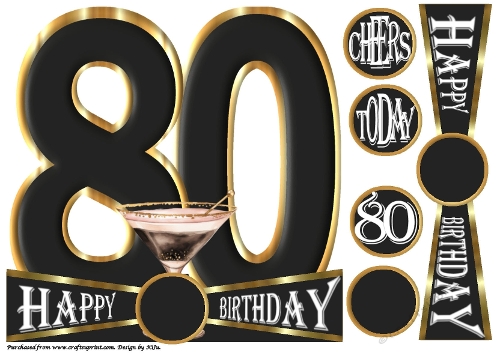 CHEERS to 80 Years - Cocktail - Large Shaped Card Front