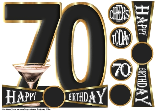 CHEERS to 70 Years - Cocktail - Large Shaped Card Front