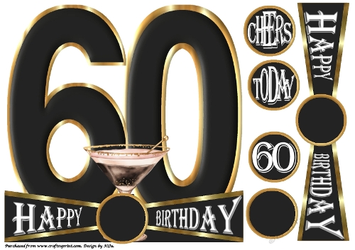 CHEERS to 60 Years - Cocktail - Large Shaped Card Front