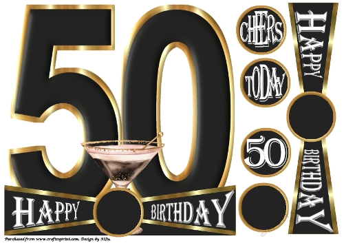 CHEERS to 50 Years - Cocktail - Large Shaped Card Front