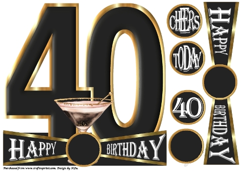 CHEERS to 40 Years - Cocktail - Large Shaped Card Front