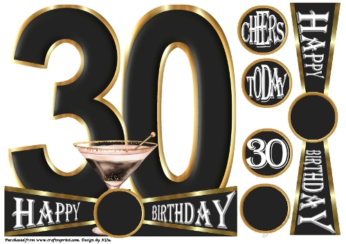 CHEERS to 30 Years - Cocktail - Large Shaped Card Front