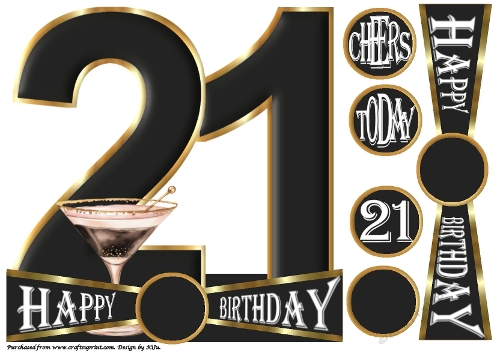 CHEERS to 21 Years - Cocktail - Large Shaped Card Front