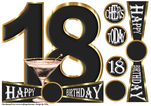 CHEERS to 18 Years - Cocktail - Large Shaped Card Front