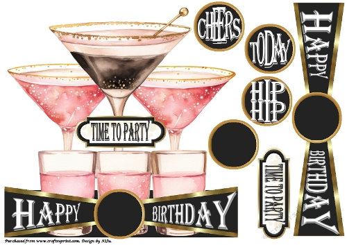 CHEERS to All The Years - COCKTIALS - Large Shaped Card Front