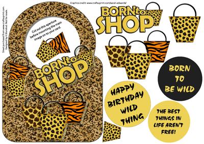 Born to Shop, Circle Top Aperture Card with Decoupage