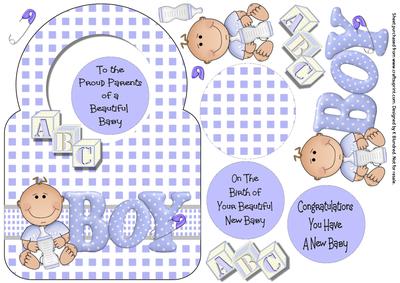 Baby Boy Circle Top Aperture Card Front with Decoupage