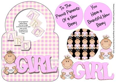 Baby Girl Circle Top Aperture Card Front with Decoupage