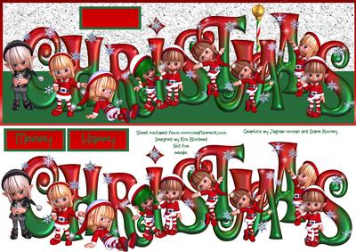 Christmas Elves Large Dl Card Front & Decoupage