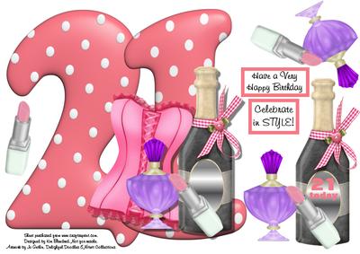 21st Large Shaped Card Front with Decoupage