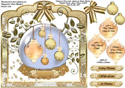 Golden Christmas Baubles Globe - Scalloped Top 8x8