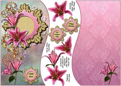 Mother's Day Pink Lily for 8x8 or A5 Card, with Inset