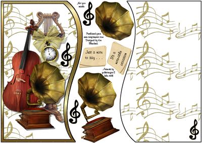 Music 8x8 or A5 Shaped Topper, Insert & Decoupage