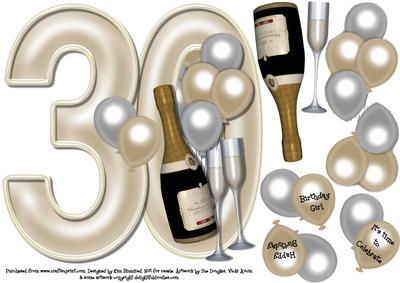 30th Birthday Large Shaped Card Front, Champagne Celebration