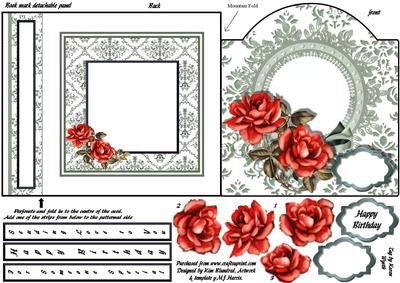 Vintage Red Roses Quick Fold Card with Bookmark