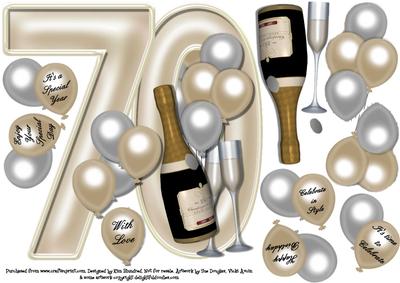 70th Birthday Large Shaped Card Front Female