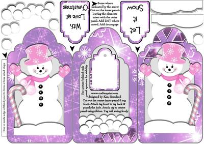 Tri-panel Standing Lantern Card - Pink Snow Woman