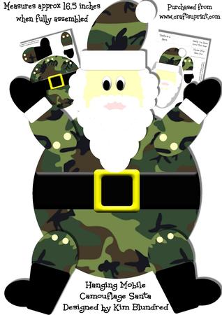 Hanging Mobile Camouflage Santa