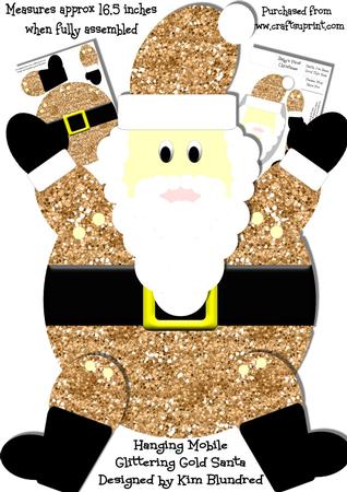 Hanging Mobile Glittering Gold Santa